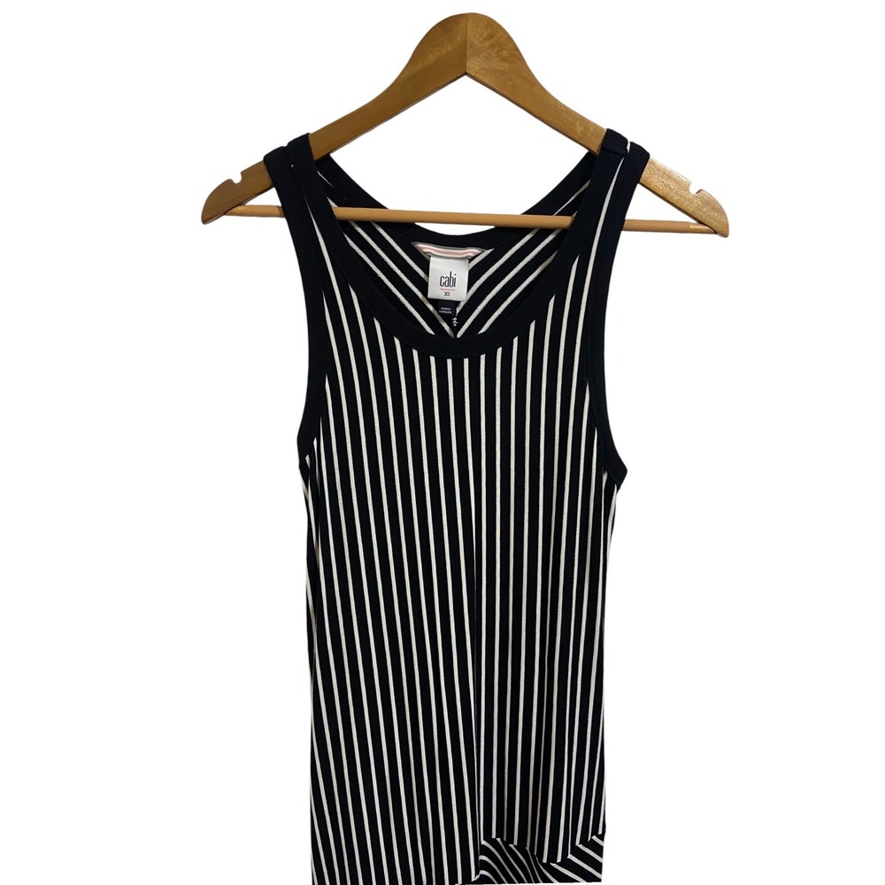 Cabi Black White Striped High‎ Low Sleeveless Knit Dress Coastal Resortwear XS - Picture 7 of 10